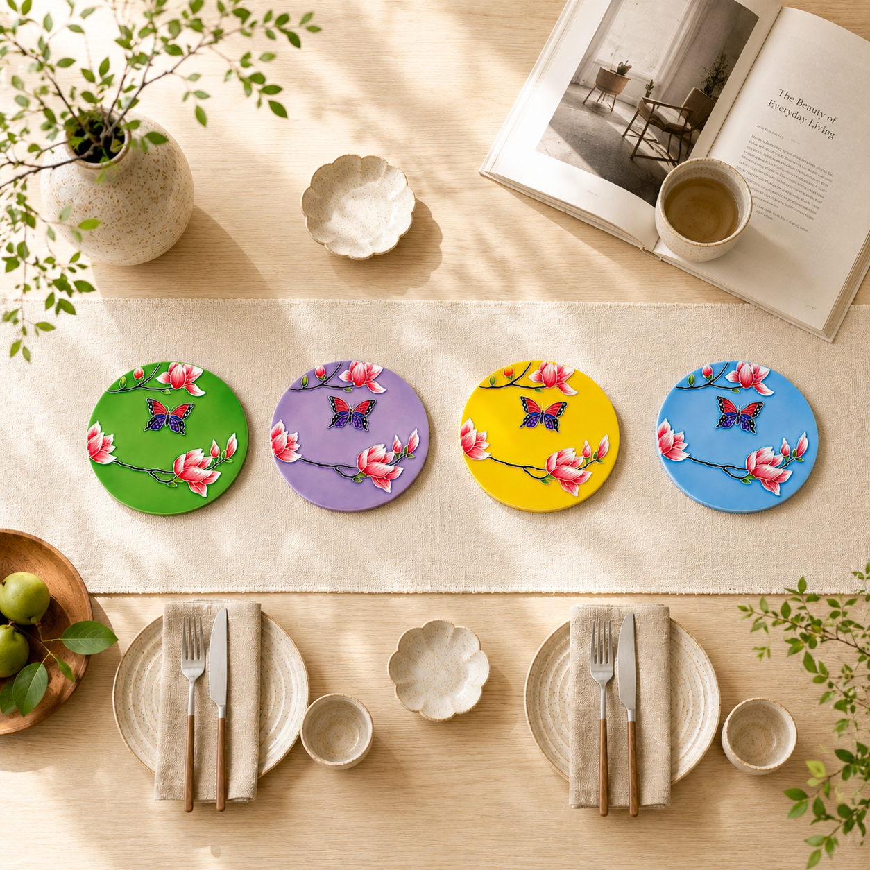 How to Style a Beautiful Japandi Dining Table with Decorative Porcelain Art Tiles